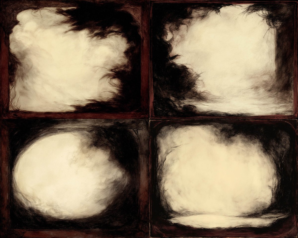 thin black grunge marks hugging inner edges of square, large white open center …