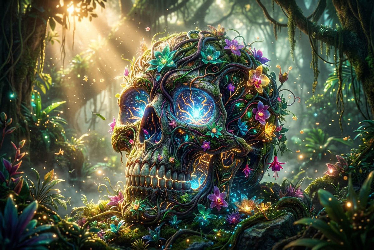 一幅令人叹为观止的史诗级杰作——Nano Banana(纳米香蕉),仿佛有机地从古老而交错的宇宙植物、发光的奇异花卉以及脉动着生命光芒的藤蔓中…, 图片 3