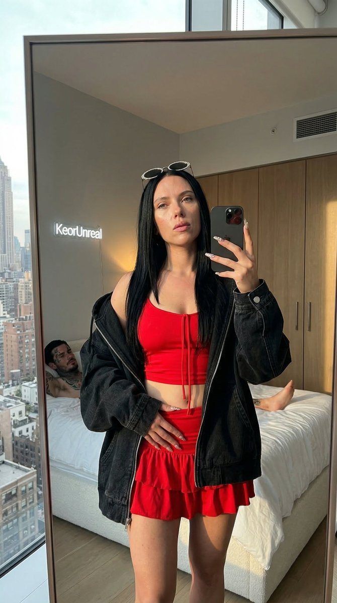 "超逼真的业余镜面自拍,照片中的 megan fox 使用 iPhone 15 Pro Max 拍摄,位置紧邻落地窗,原片风格,8K 画质,对…, 图片 2