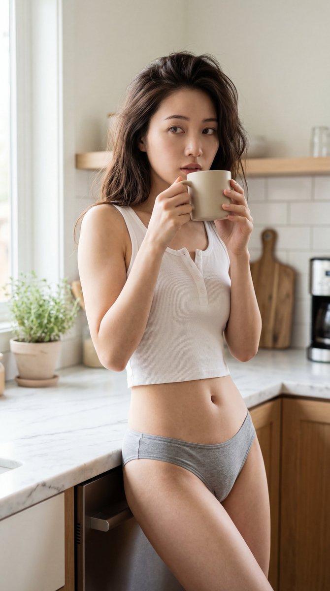 【人物】：一位23岁的东方女性，容貌美丽，神情沉静而略带恍惚，以亲密的表情望向镜头，深棕色蓬松卷发随意垂落，白皙肌肤。, 图片 1