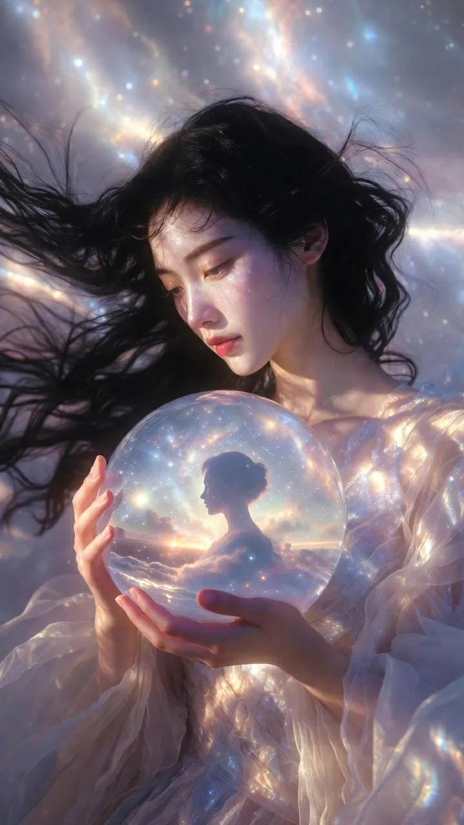 一部电影感的竖版时尚编辑大片人像(9:16),画面中是一位美丽的女性,长长的飘逸黑色长发,柔和波浪状,仿佛悬浮在轻柔的微风中般轻盈飘动。, 图片 1
