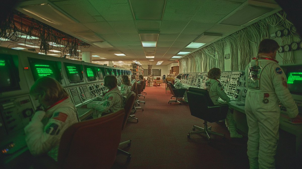 [一座公共图书馆被重新构想为1982年的美国国家航空航天局(NASA)指挥中心,一排排带有绿色荧光文本的CRT(阴极射线管)终端取代了卡片目录…, 图片 3