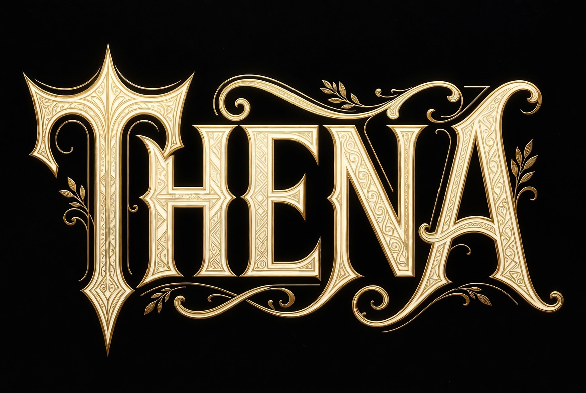 基于单词“THENA”创建装饰性字体，能够唤起该单词的$THE意象和联想。", 图片 2