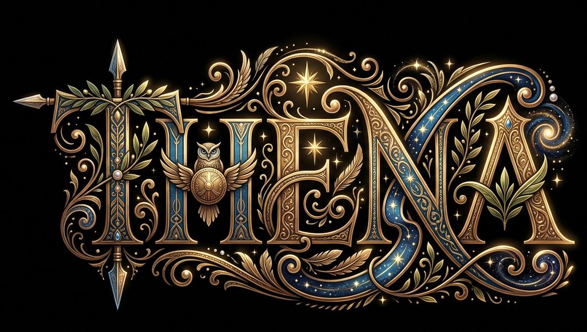 基于单词“THENA”创建装饰性字体，能够唤起该单词的$THE意象和联想。", 图片 3