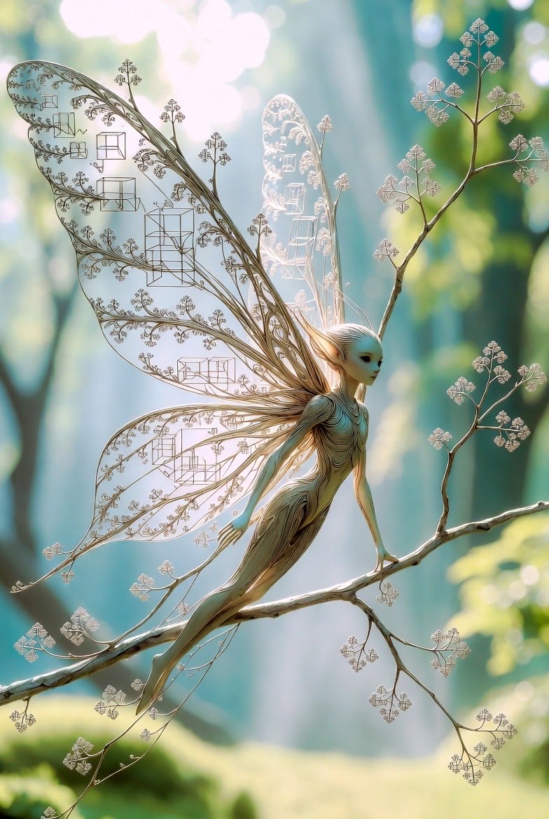 butterfly elf with fractal euler geometry woven into wings and branches…, 图片 2