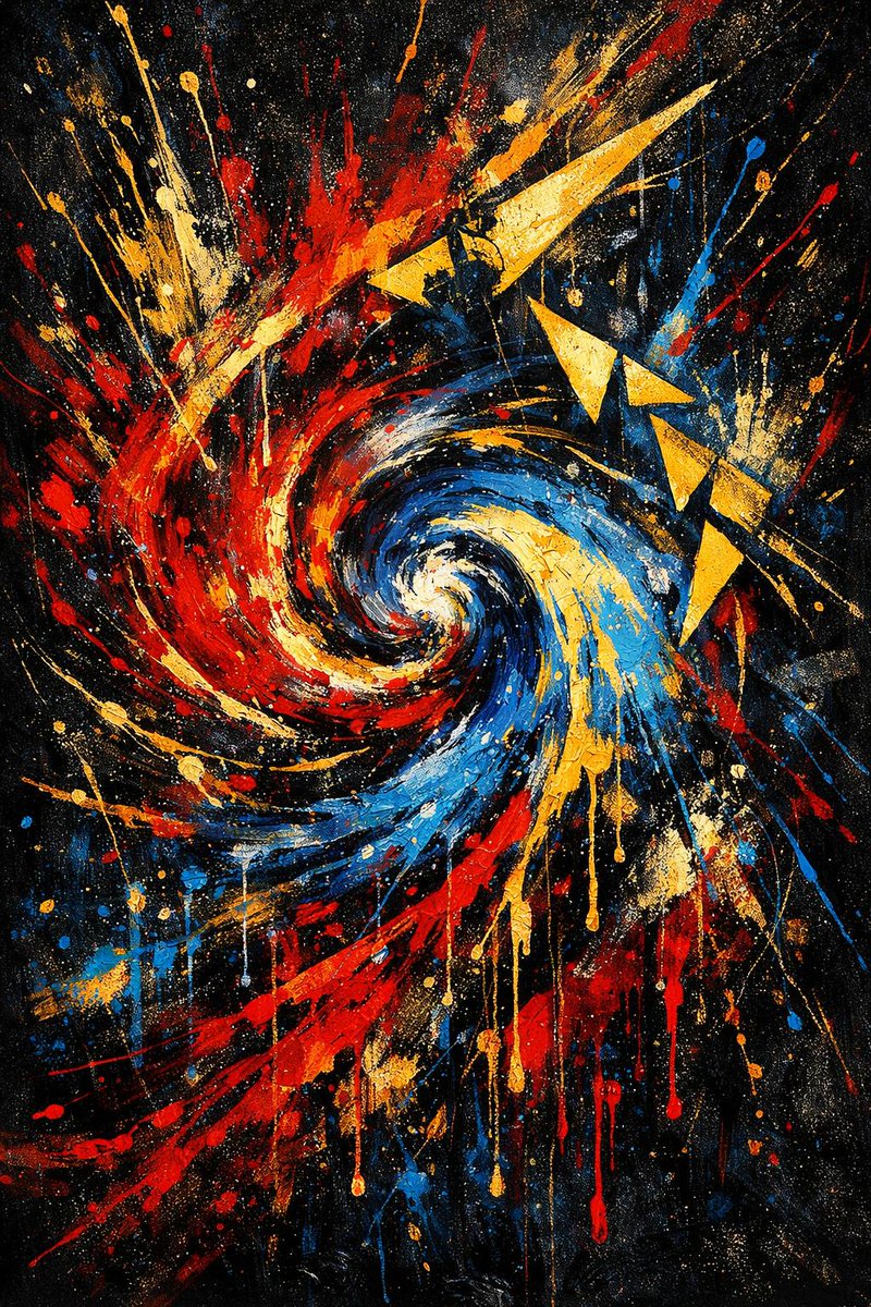 Create a visually striking abstract art composition emulating the explosive ene…