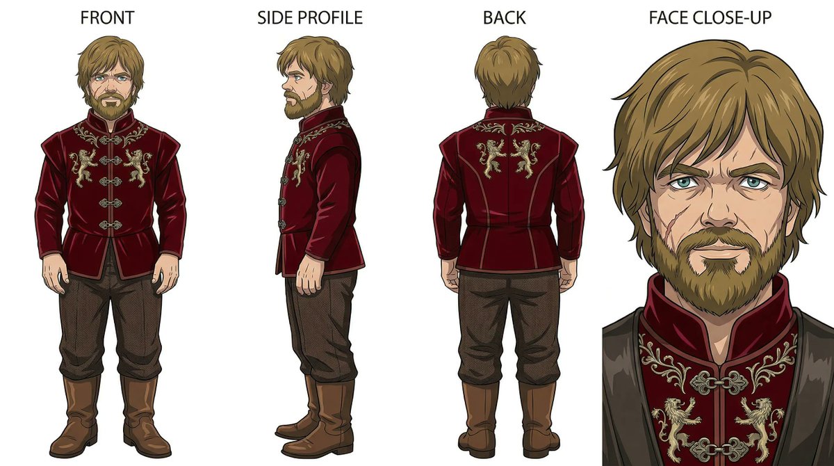 使用[img1]中的角色三视图格式，以相同的风格创建[character name], 图片 3