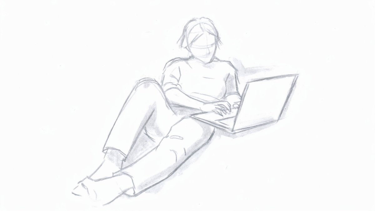 将图片中用笔记本电脑的素描人物变成照片般逼真的效果 https://t.co/GLZ206rqWH, 图片 1