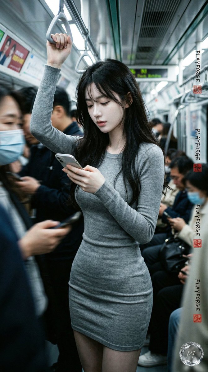 【地铁上没有座位的女孩】, 图片 1