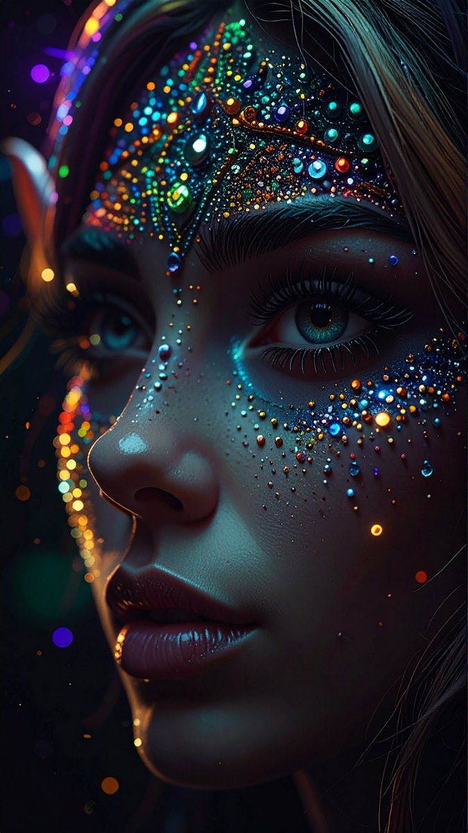提示词分享： 在@AdobeFirefly 一幅高度细致的插画，描绘由精美珠子制成的[任何事物]的面部特写。这幅插画以惊艳的4K分辨率渲染，具…, 图片 1