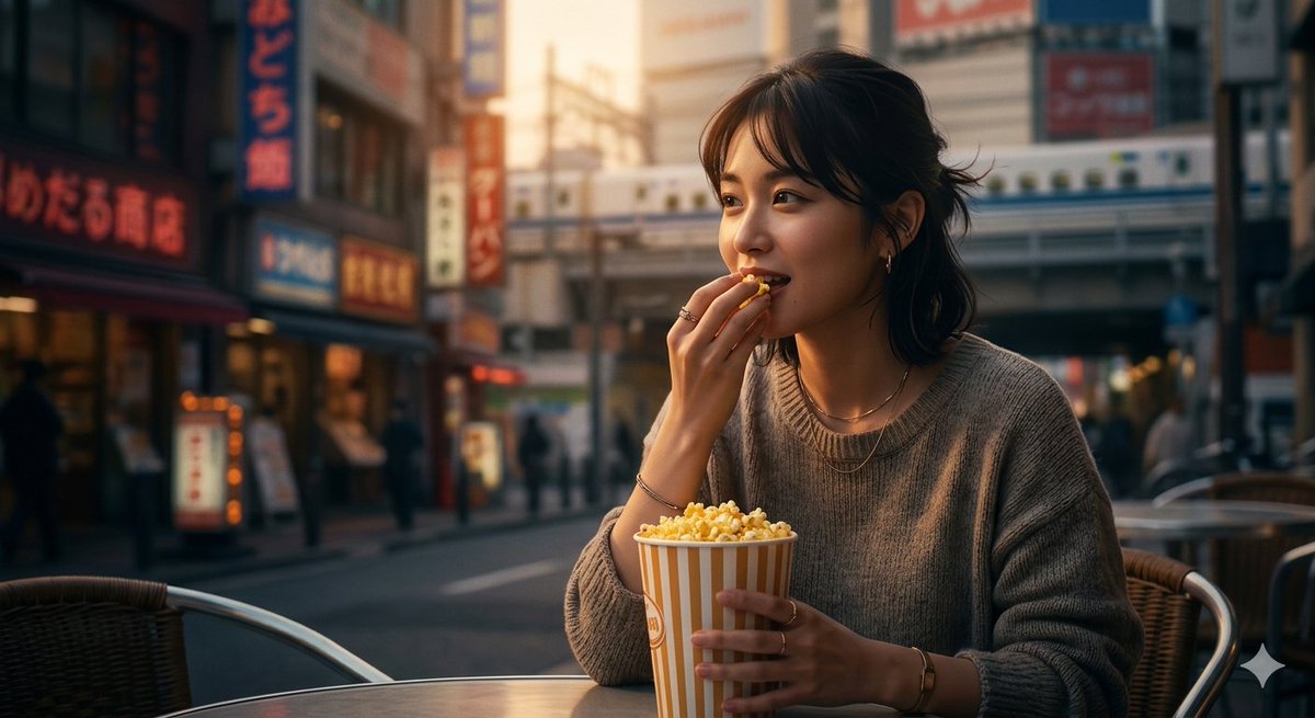 在东京吃爆米花的女子, 图片 1
