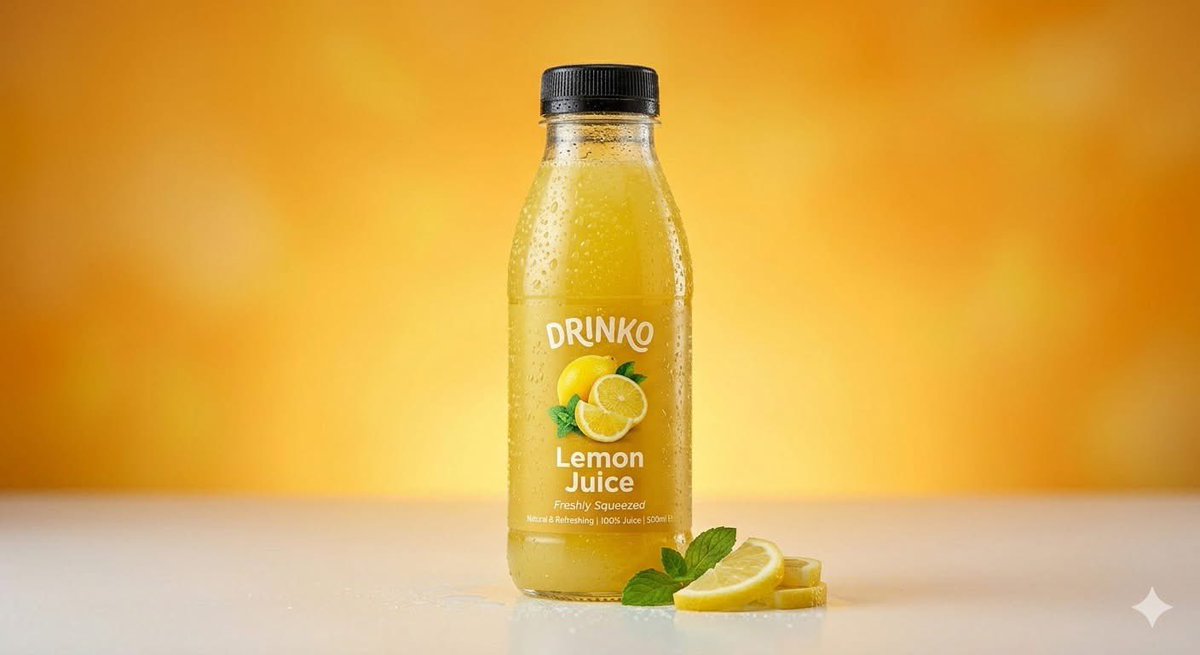高端商业饮料产品摄影:一个(果汁瓶),标签为"(Drinko Watermelon Juice)",直立放置在画面中央,下方是干净的(光滑的工…, 图片 1