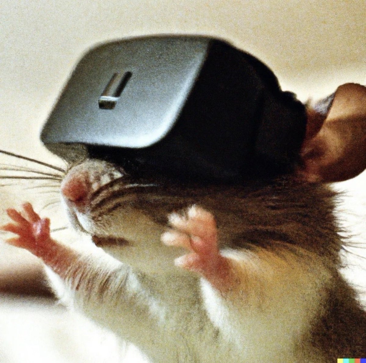 (一张戴着 VR 头戴设备的老鼠的特写照片)https://t.co/xcTrKC3Esn, 图片 1