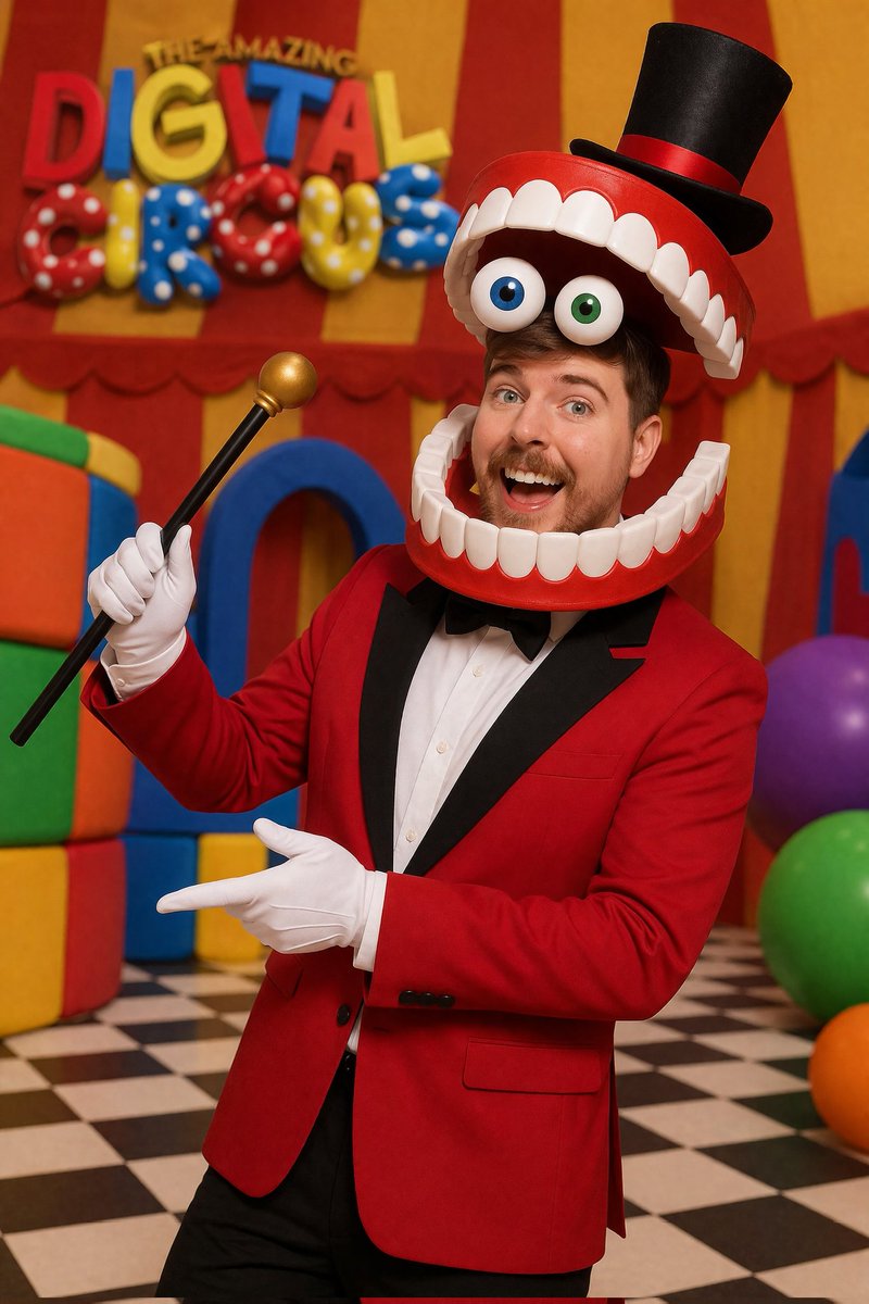 YouTuber MrBeast 装扮成剧集《The Amazing Digital Circus》中的 Caine https://t.co…, 图片 1