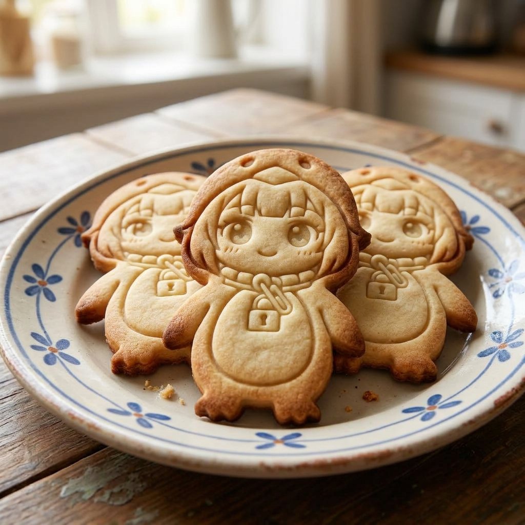 想象一下这张图片被做成了一个简单的饼干模具。不要展示饼干模具本身,而是展示它会做出来的自制饼干的照片,这些饼干放在一个盘子上。, 图片 2