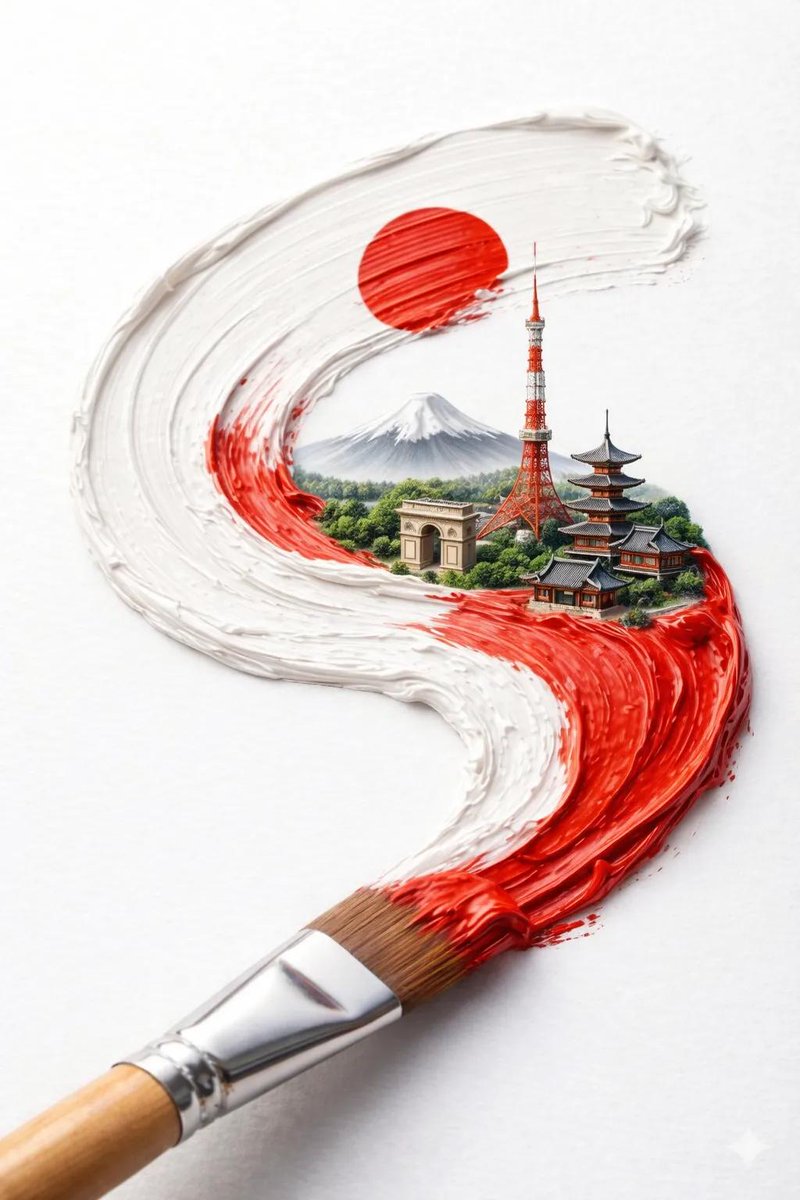 一张超写实的微距照片，画面中一支画笔在干净的白色背景上留下一道厚实、带有质感的笔触。颜料呈现出 [COUNTRY FLAG]（国旗）的形状与色…, 图片 3