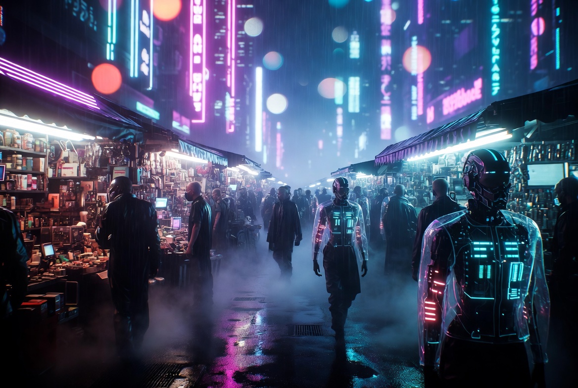 风格 Grok 提示分享：CYBERPUNK NEON NOIR（赛博朋克霓虹黑色电影风格）, 图片 2