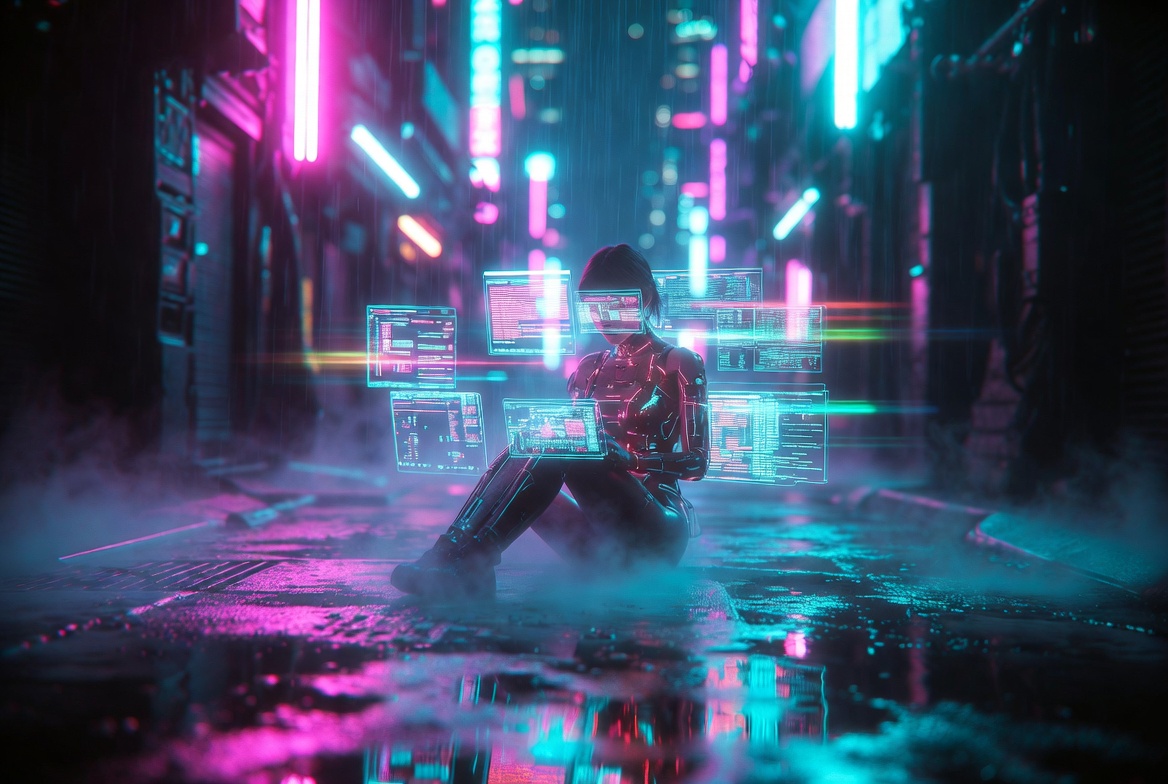 风格 Grok 提示分享：CYBERPUNK NEON NOIR（赛博朋克霓虹黑色电影风格）, 图片 4