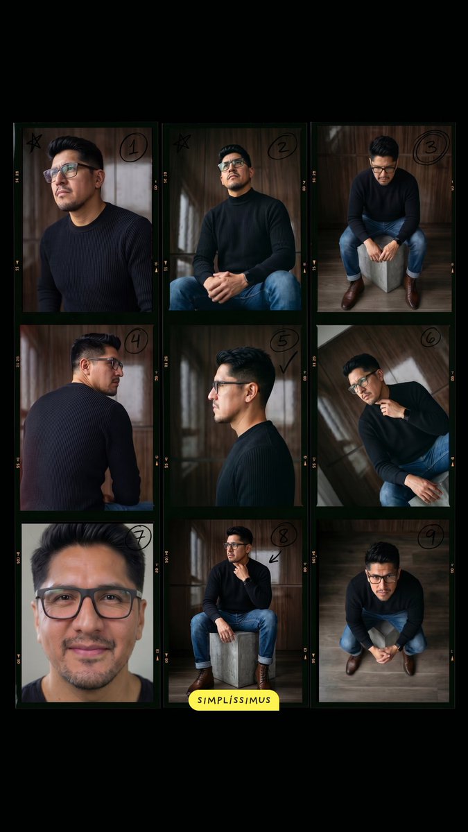 “创建一个高端电影感 3x3 接触印样（contact sheet）图像，设计成像高端时尚摄影的样片册。画面构图为一个 3×3 网格的电影接触…, 图片 4