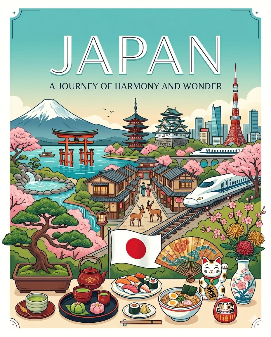 以充满活力、生机勃勃的氛围创作现代插画风格的旅行海报。, 图片 2