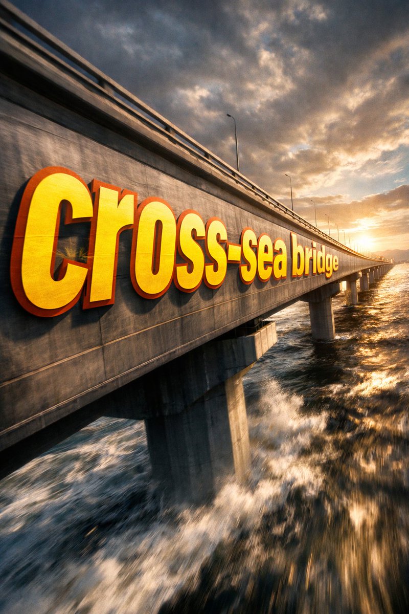 ①场景 跨海大桥的侧面，dramatic cinematic angle。 巨型 bold sans-serif 文字「___②文字内容 跨海…, 图片 2