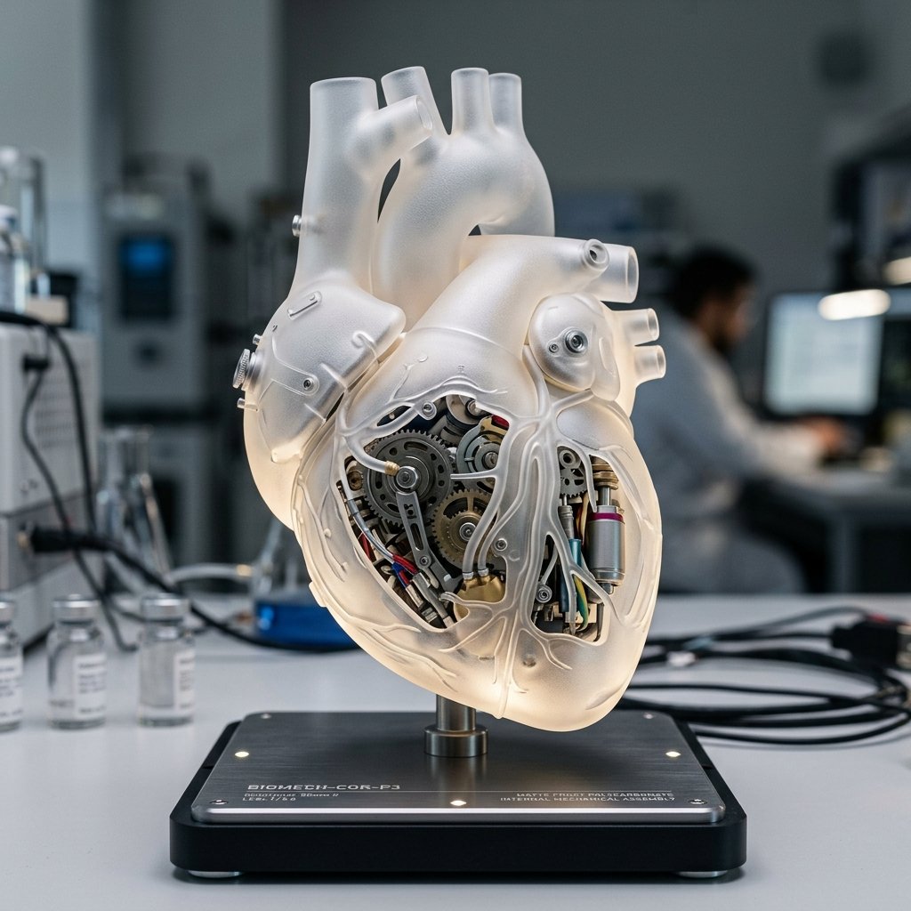 一个超写实的3D解剖学人体[心脏]，由半透明磨砂聚碳酸酯制成，呈乳白色哑光质感，柔和地漫射光线。工业注塑成型细节，微妙的微纹理，带有精密接缝的…, 图片 1