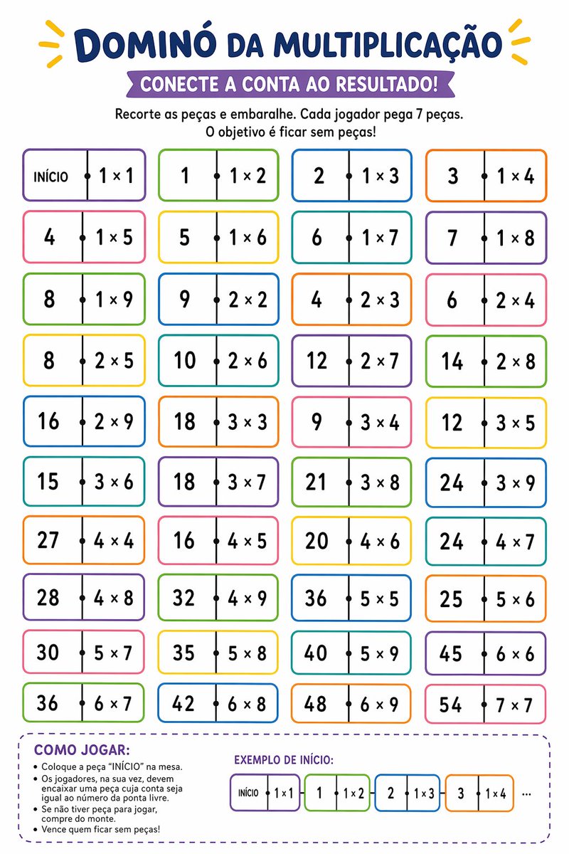 "Atividade de dominó, para treinar multiplicação.", 图片 1