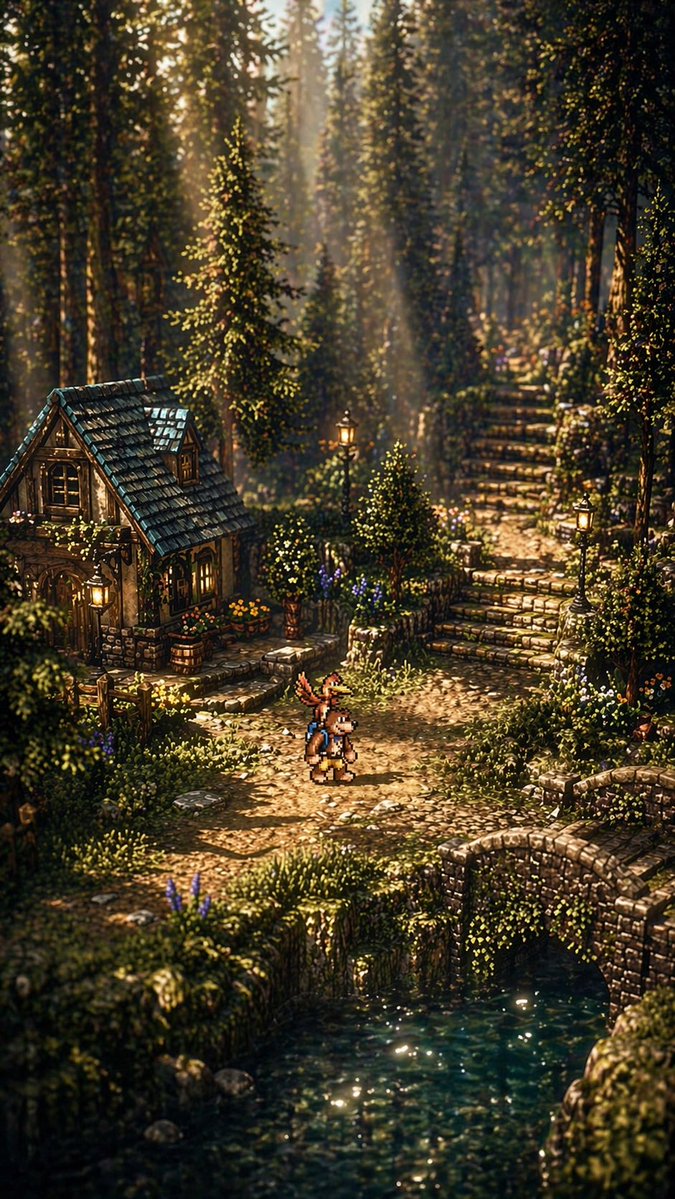 “展示《Banjo-Kazooie》如果以《八方旅人》（Octopath Traveler）的风格呈现会是什么样子”, 图片 1