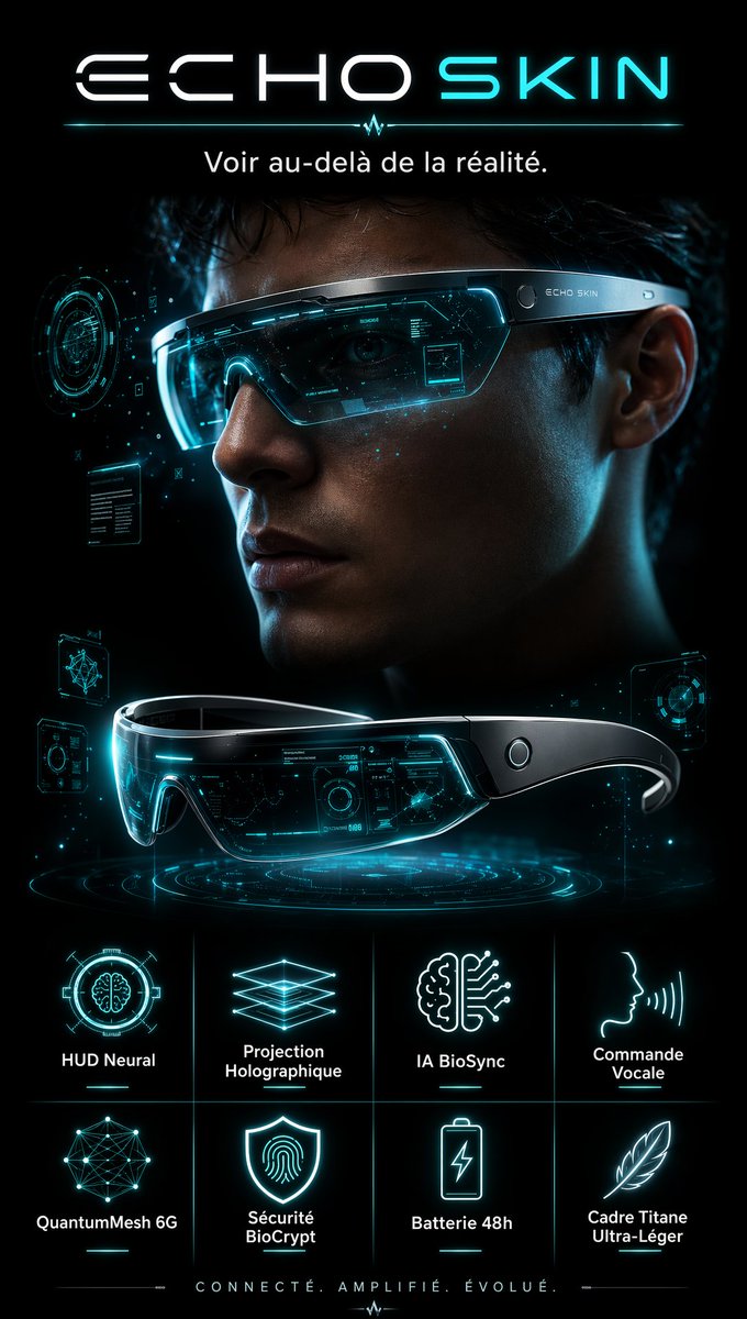 你是一位顶级科幻广告导演,即将推出 ECHO SKIN NEURAL VISOR——一款时尚、近未来风格的 AI 智能面罩,佩戴时横跨双眼,将…, 图片 2