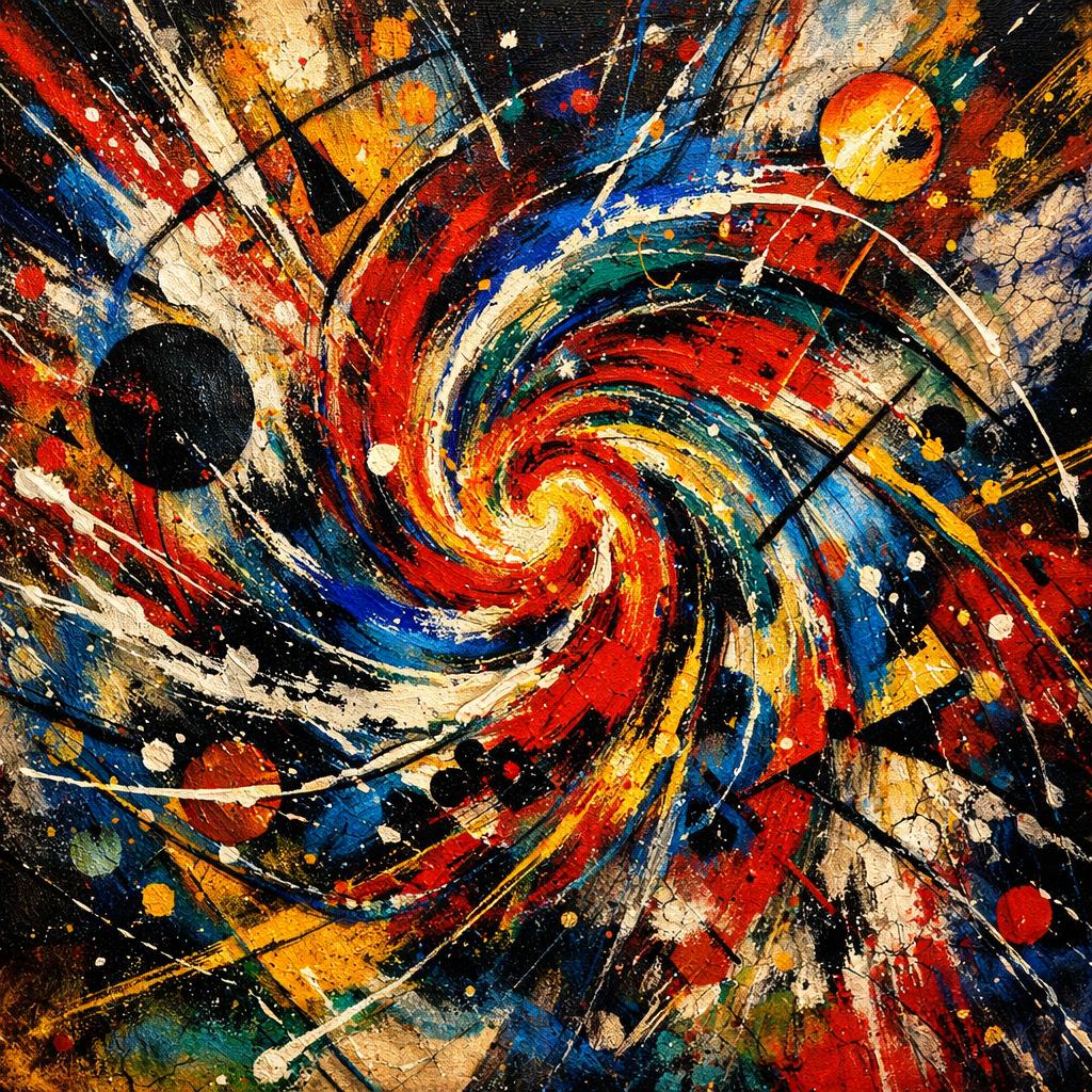 Create a visually striking abstract art composition emulating the explosive ene…
