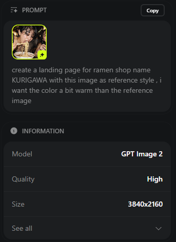 “Create a landing page for a ramen shop named KURIGAWA using this image as a re…