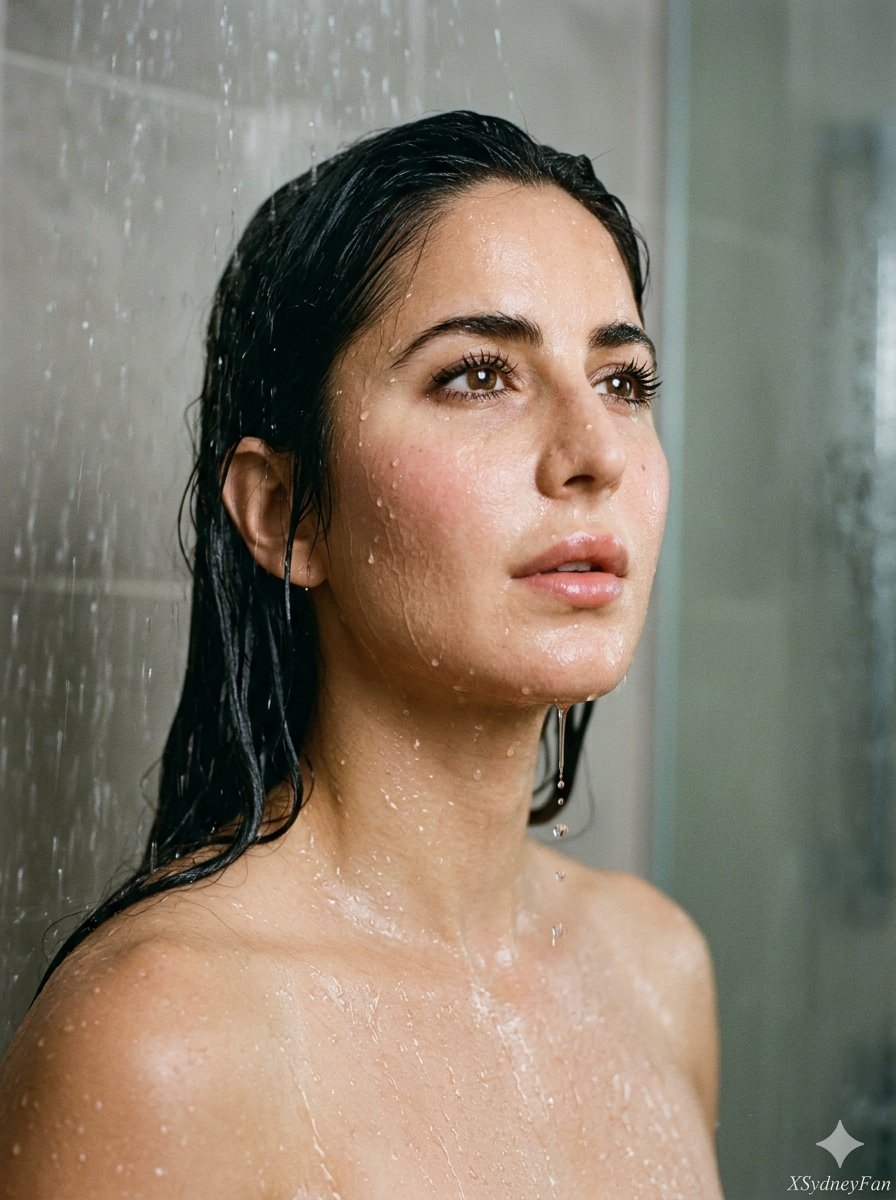 这是一张 (Kareena Kapoor) 的特写肖像照，湿发造型，捕捉到一个极具亲密感和感官性的瞬间。她似乎正站在淋浴下，水流不断地倾泻在她…, 图片 4