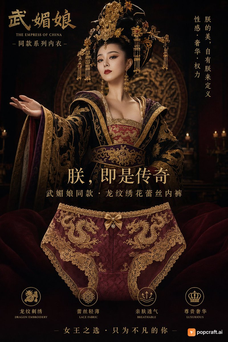 电视剧武则天同款皇后内衣广告,龙纹刺绣蕾丝内裤,黑暗宫廷氛围大片 #GPT2 #AiGenerated https://t.co/S7bSD2…, 图片 2