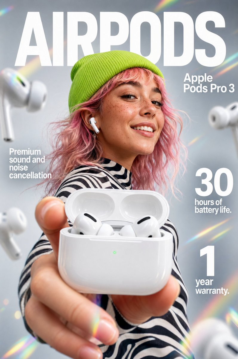 高冲击力电商信息图,适用于"Apple Pods Pro 3"无线耳机。, 图片 1