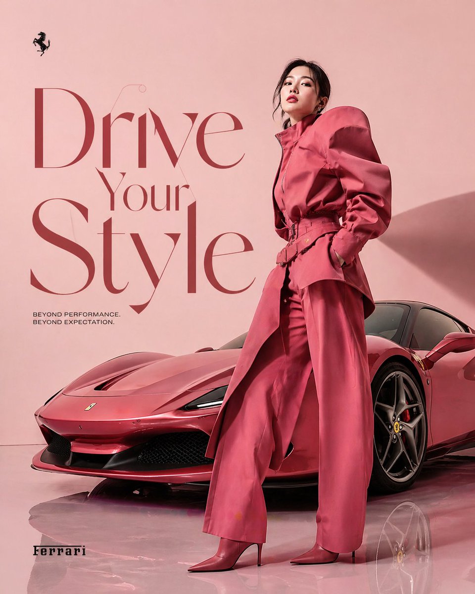 创作一幅高级时尚的编辑级广告画面,主角为一位韩国女模特。模特需摆出充满动感与张力的姿势,散发出自信与优雅的气质,身着前卫的服饰,服饰颜色与画面…, 图片 1