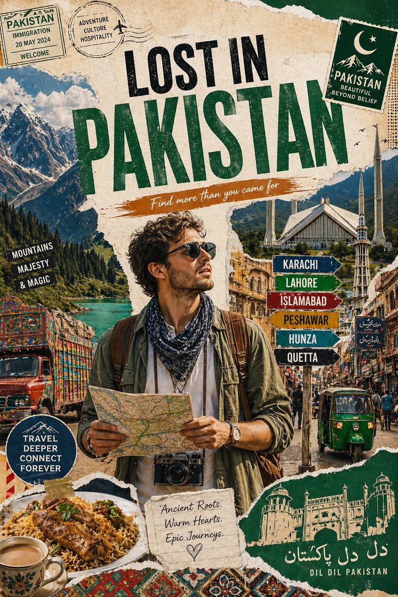 > 为 [country] 创作一张风格化的旅游海报 / 图形拼贴画。主体应该是一位时尚的国际游客正在游览 [country]，需要明确呈现为…, 图片 1