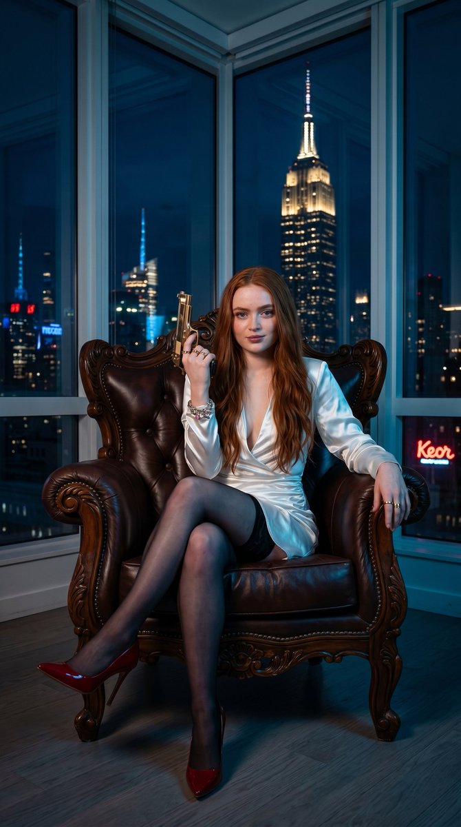 一位惊艳动人的美国女性西德妮·斯威尼(Sydney Sweeney),留着飘逸的深金色长发,有着锐利勾魂的眼睛和无瑕肌肤,撩人地斜靠在一张雕花…, 图片 2