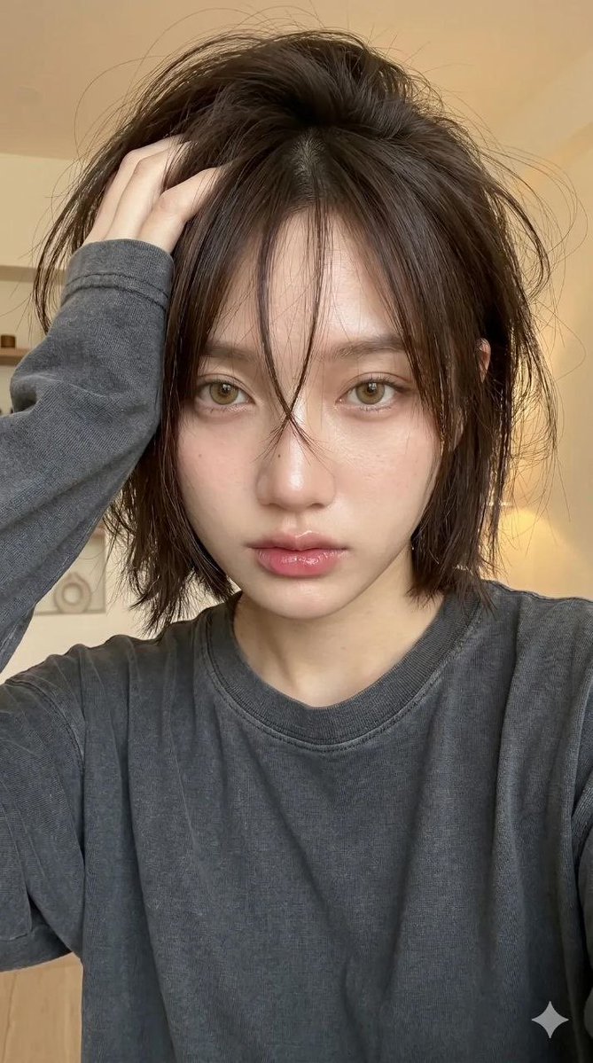一张超写实的年轻女性特写肖像(使用我的脸),室内温暖柔和的光线。构图是半身镜头(从胸部到头部),相机角度略低且略微倾斜,营造出随性、自拍般的氛…, 图片 2