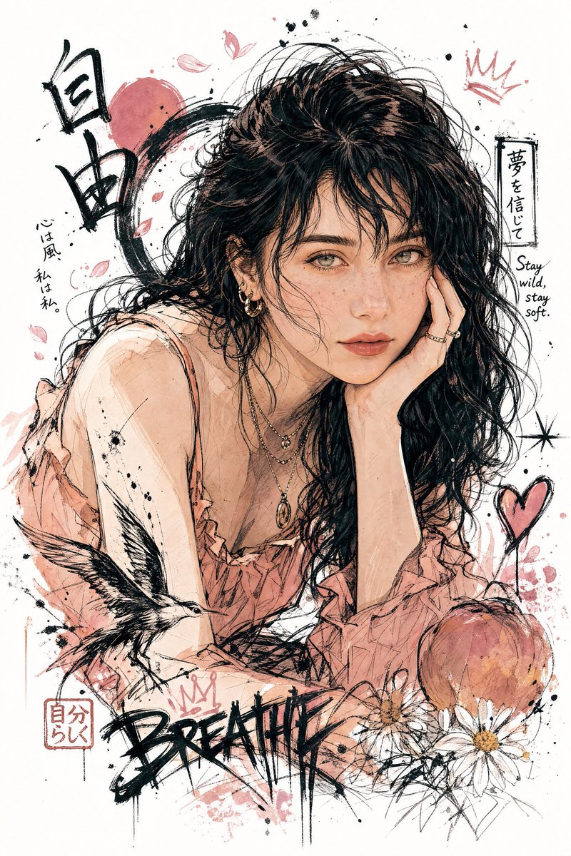 Generate an illustration of "me" as you imagine it. Features include a Japanese…