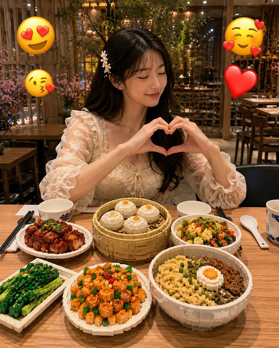 只将图片中的食物转变为迷你乐高风格的微缩雕塑,同时保持其他所有内容完全不变且真实。精确保留原始构图、光线、相机角度、透视、背景、手部、桌子、人…, 图片 1