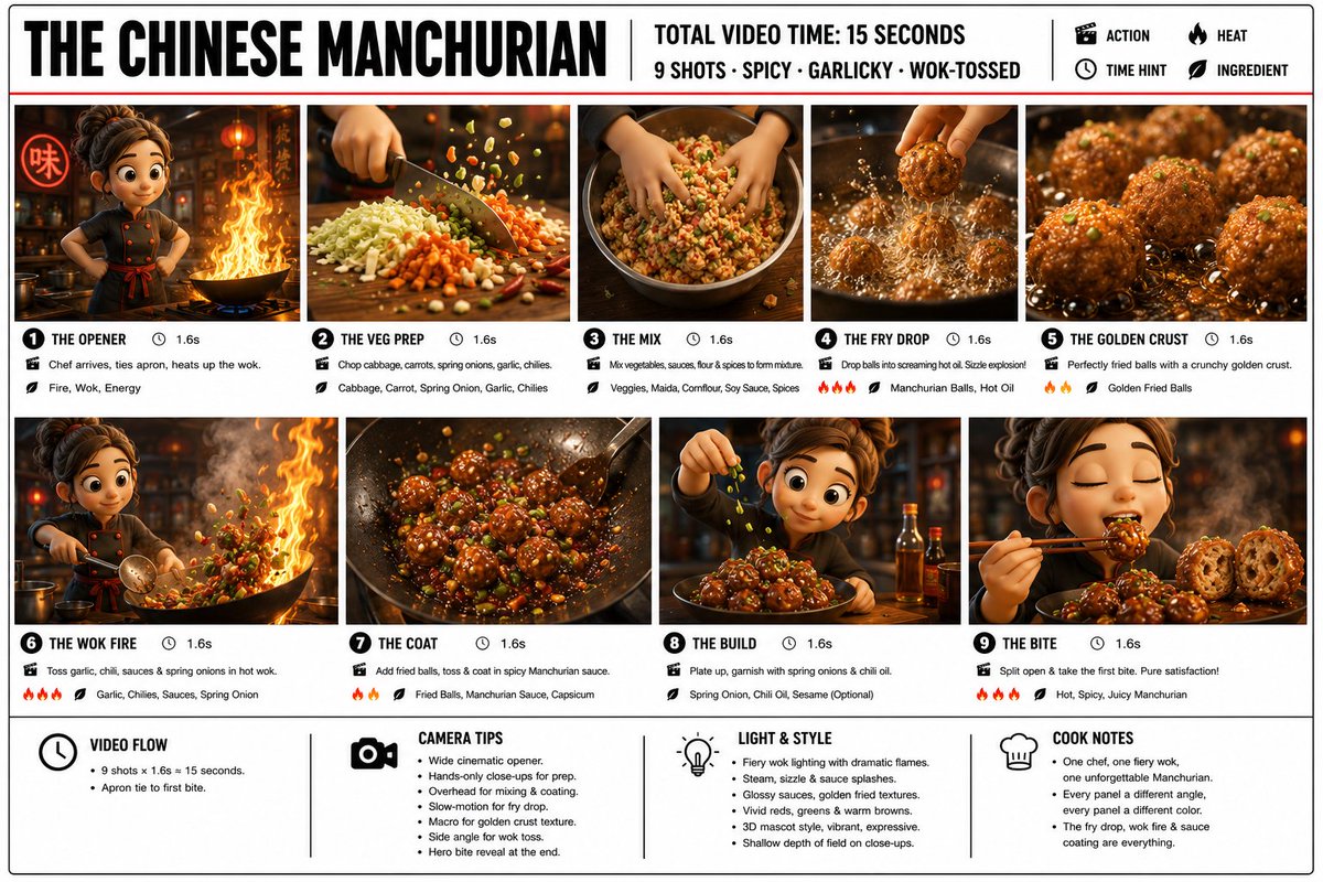超详细信息图故事板海报——《THE CHINESE MANCHURIAN(中式满洲里球)》,电影级 16:9 构图,纯净白色背景,纤细黑色边框…, 图片 1