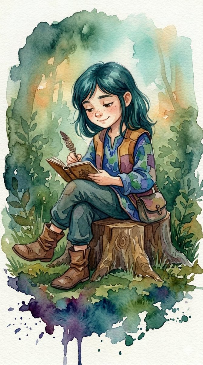 一组充满奇趣的水彩插画,描绘了身处郁郁葱葱林地中的年幼、脸上有雀斑、眼神灵动的孩子们。风格采用鲜艳、晕染的水彩铺色、柔和的墨线勾勒,营造出梦幻…, 图片 2