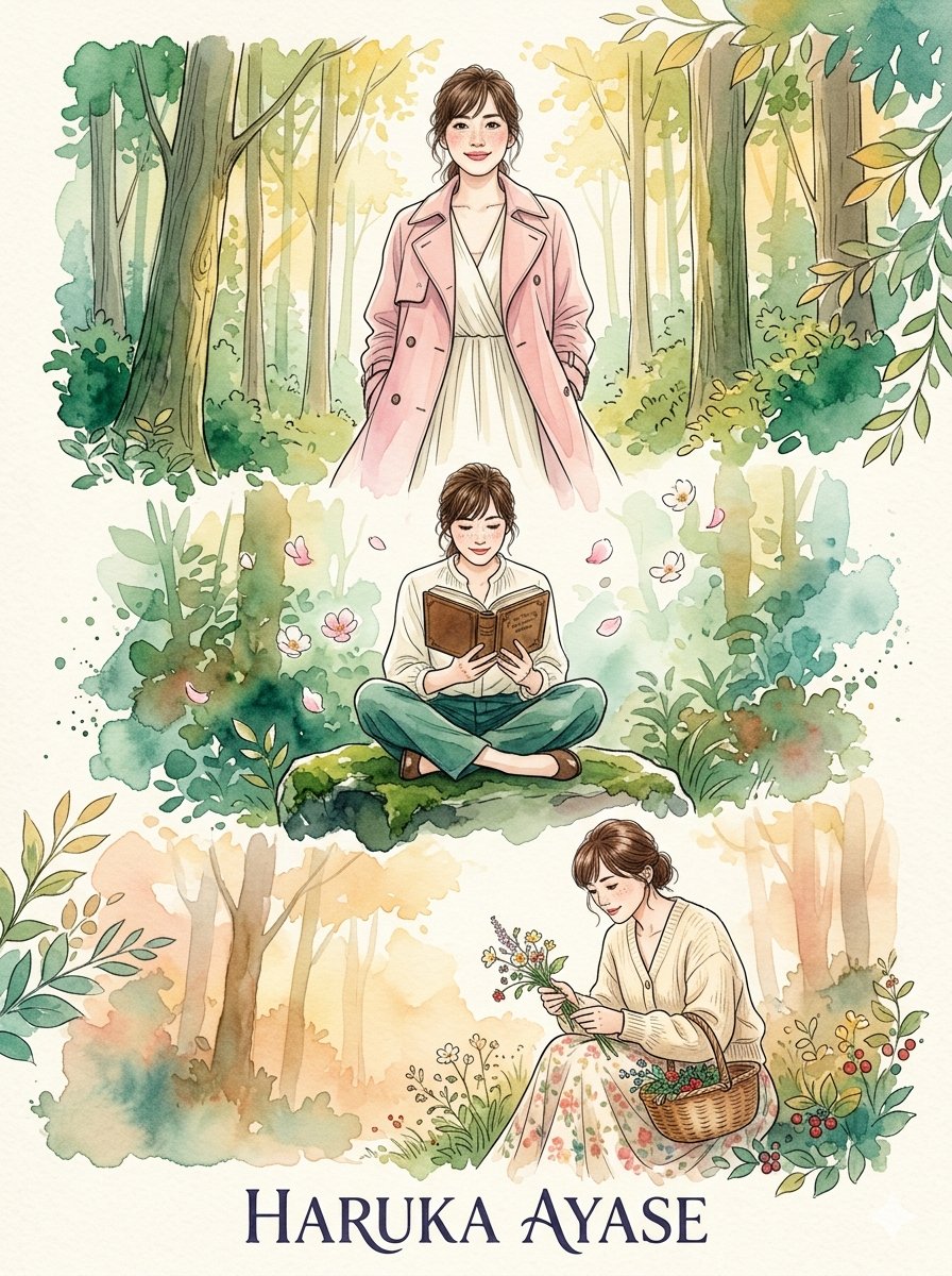 一组奇思妙想的高端时尚水彩肖像画,灵感源自 的优雅气质,描绘一位美丽、迷人、聪慧且优雅的日本女子,在郁郁葱葱的魔法林地场景中。, 图片 2
