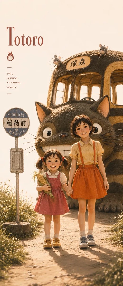 超精细电影感动漫肖像，描绘《龙猫》中的小月，柔和的黄金时刻阳光，温暖的粉彩色调，吉卜力工作室启发的美学，写实动漫面部，短而凌乱的深棕色头发，富…, 图片 1