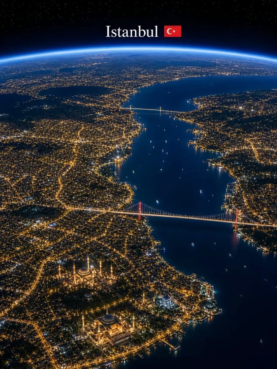 超写实电影级夜景航拍视角,从太空俯瞰一座重要的(CITY NAME)城市,无尽的金色城市灯光绵延铺展在大地上,蜿蜒的河流被灯光照亮穿过城市,标…, 图片 2