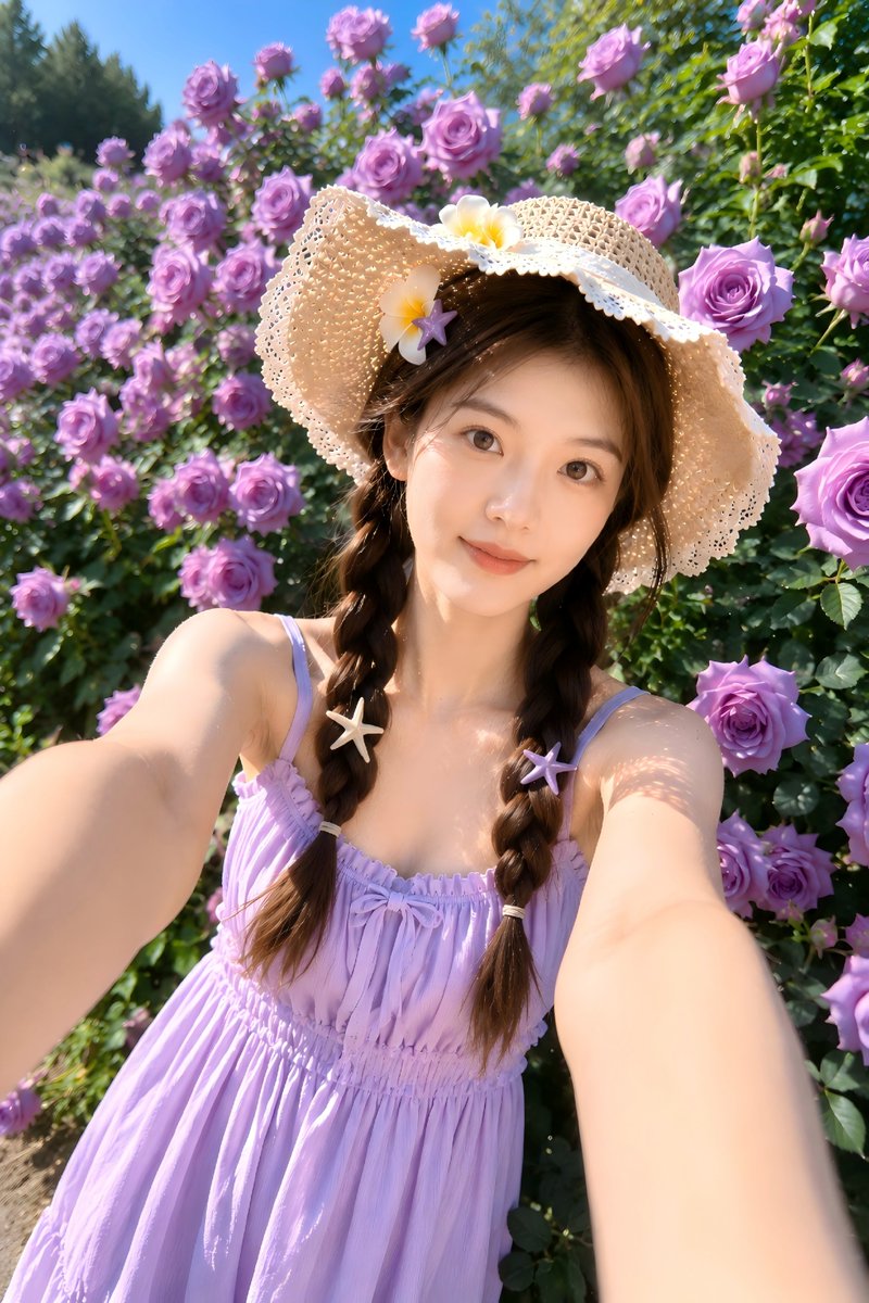 被紫色玫瑰包围的夏日花园自拍🌸, 图片 1