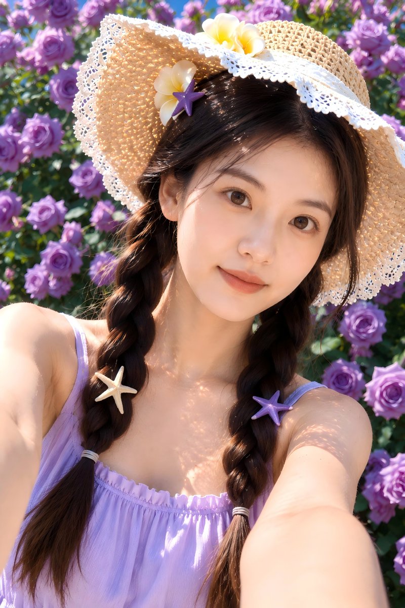 被紫色玫瑰包围的夏日花园自拍🌸, 图片 2