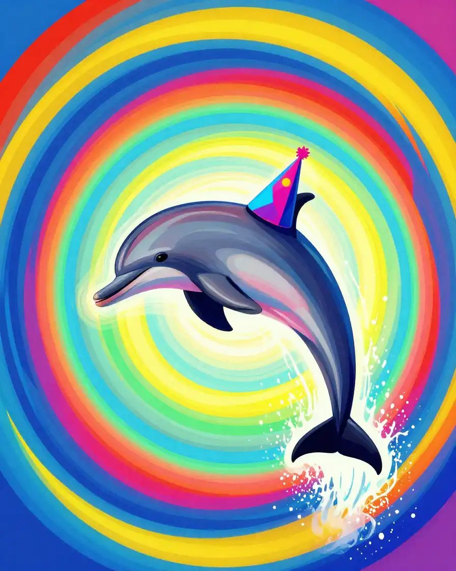 👇🏻 A dynamic dolphin leaping out of the ocean, Orphism art style, abstract co…