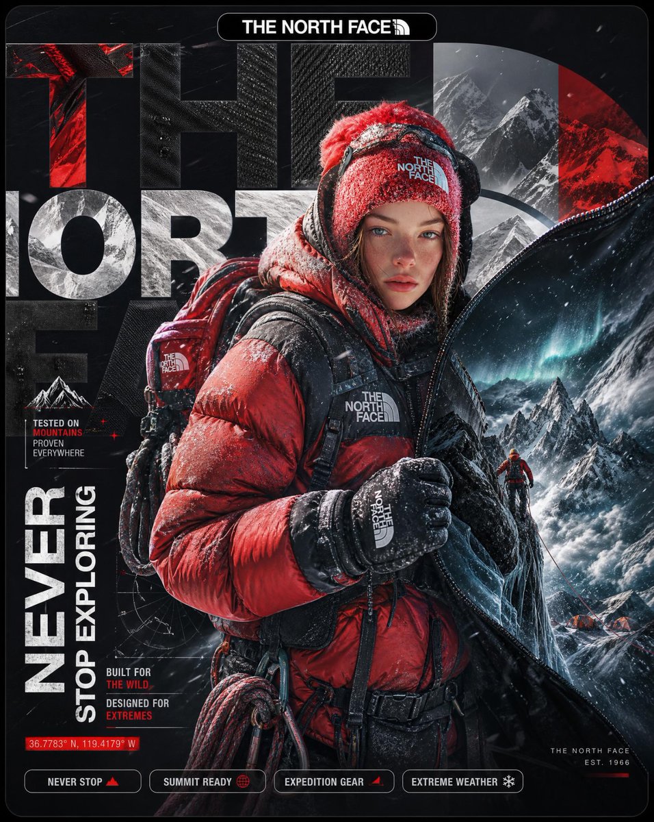 The North Face 超写实超现实风格广告海报。, 图片 1