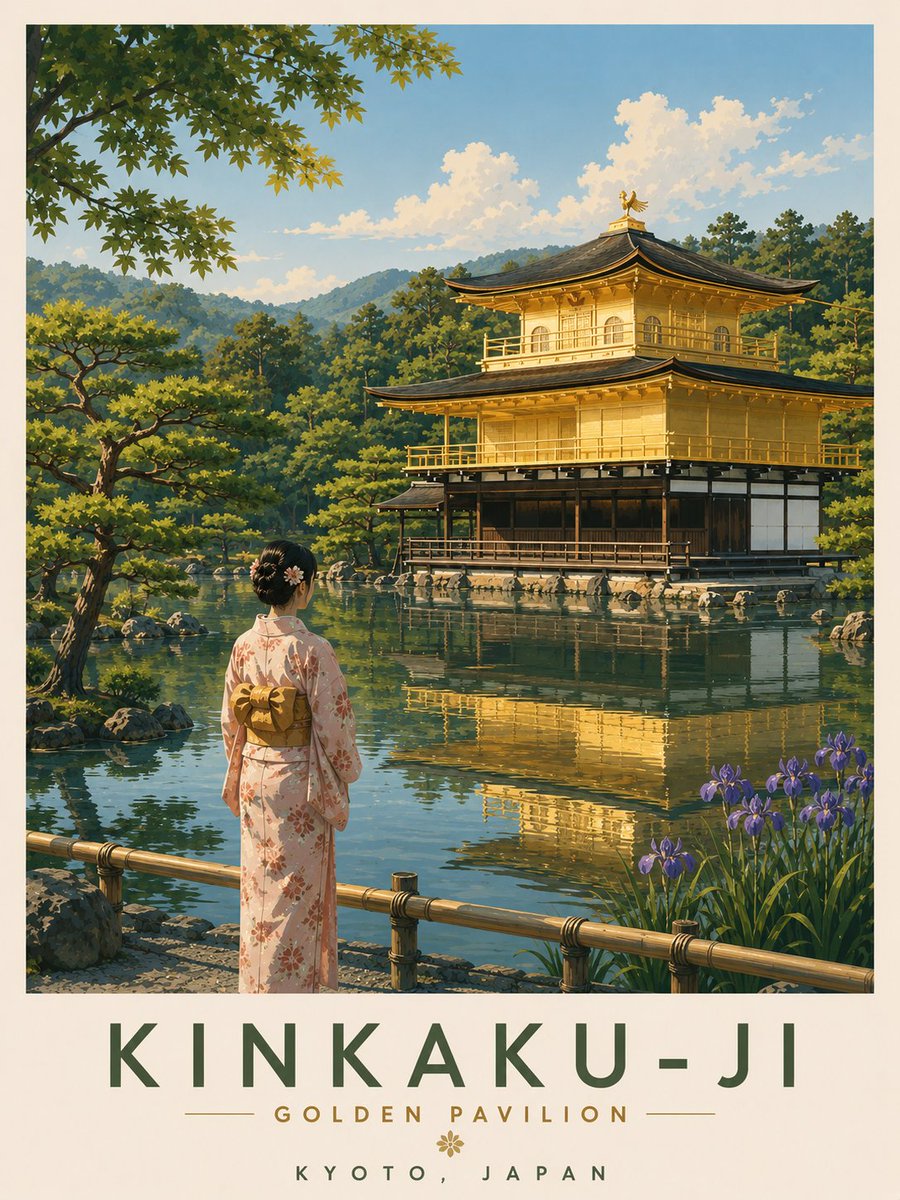 一幅极简主义、超高分辨率的复古旅行海报，描绘日本山梨县樱花季的富士山与忠灵塔（Chureito Pagoda）。画面构图：标志性的红色五层忠灵…, 图片 2